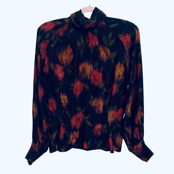 VINTAGE 80’S UNGARO TER WATERCOLOR SILK BLOUSE STATEMENT BILLOWING ABSTRACT TOP - Picture 13 of 13